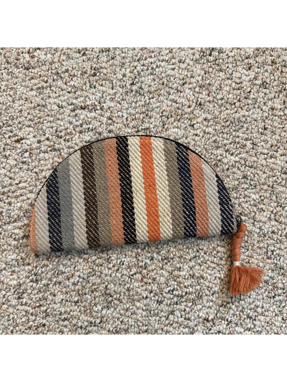 Universal Thread striped half moon knit zippered pouch w/tassel